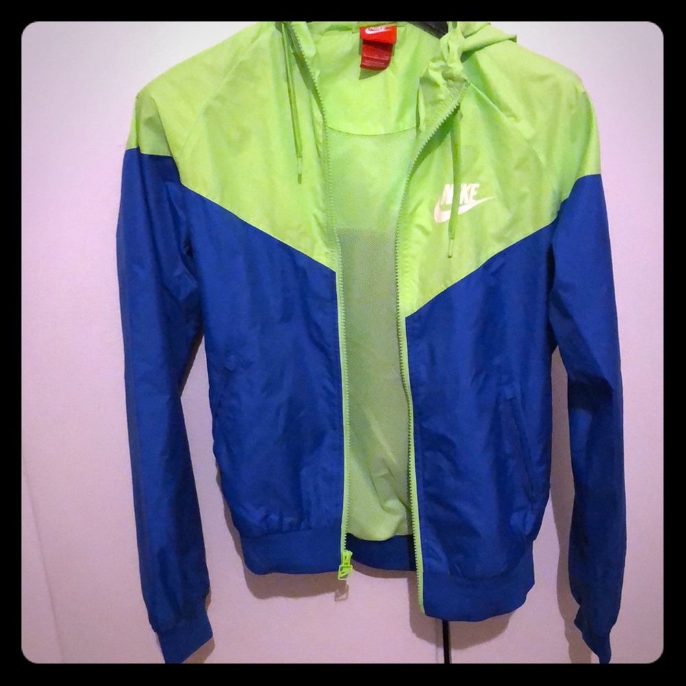 Nike vintage windbreaker neon green blue small